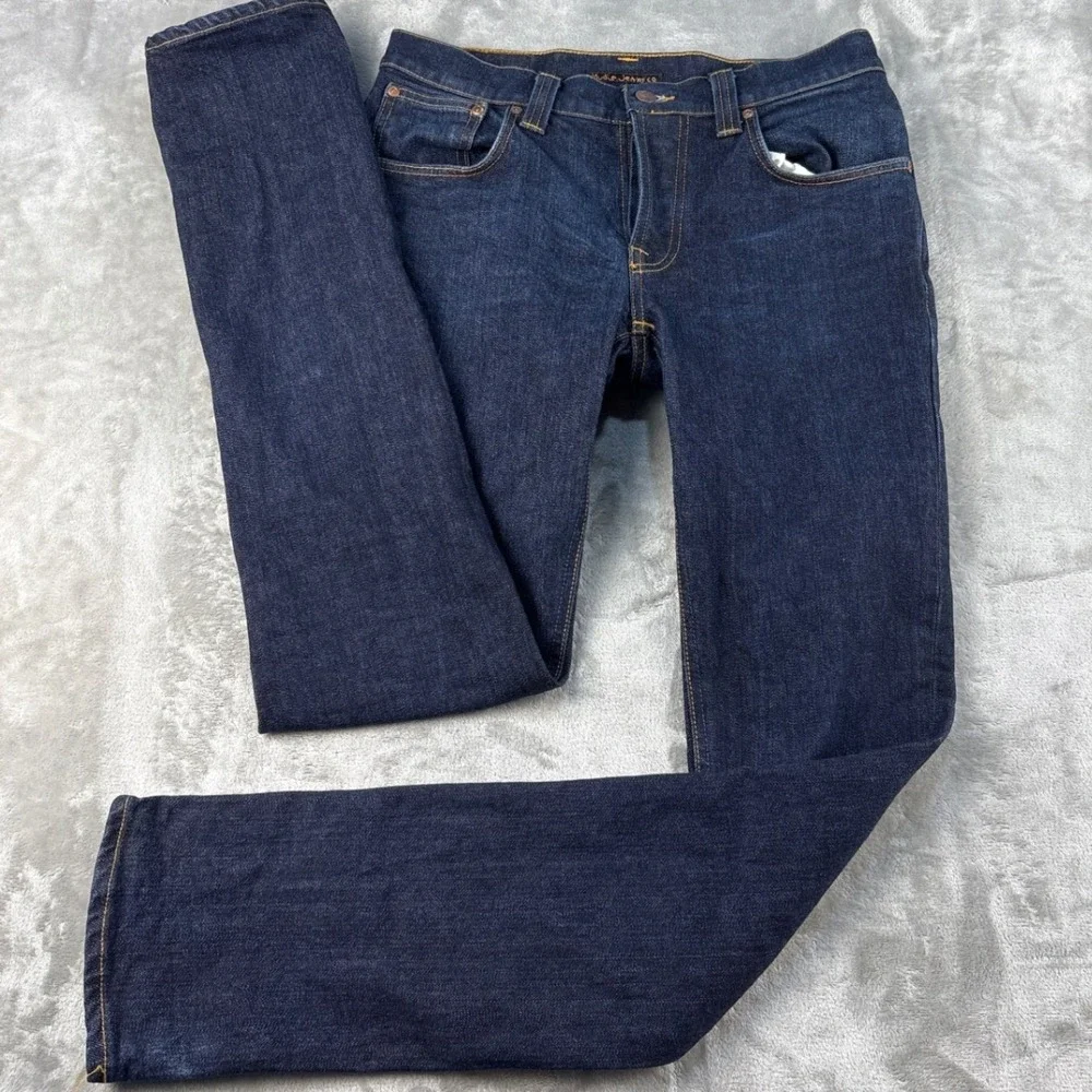 Nudie Jeans Co Jeans Mens 33 Thin Finn Dark Blue Dry Indigo EUC